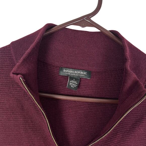 Banana Republic Merino Wool Quarter Zip Sweater Burgundy L Minimalist Old Money - Picture 5 of 8